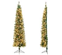 COSTWAY Medio Árbol de Navidad Slim/Estrecho con Luces 210cm, Arboles de Navidad Delgado, 403 Ramas PVC, Arbol de Navidad con Luces Incorporadas 150 Luces LED，Arvore de Natal Casa/Oficina