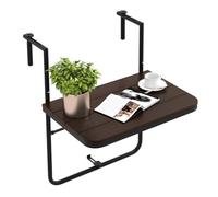 COSTWAY Mesa Colgante Plegable de Balcón, Altura Ajustable en 3 Niveles, Barandas de 3-15 cm, Mesa Plegable Balcon, Terraza, 40X60cm, hasta 30kg (café)