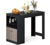 COSTWAY Mesa de Bar de Bistro, Mesa Cocina con Estantería Lateral, 5 Botellero para Vinos, Gabinete de Almacenamiento de 2 Puertas, Mesita de Comedor Moderna para Salon