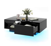 COSTWAY Mesa de Centro con 20 Colores de Luces LED, Mesa Moderna Rectangular con Control Remoto, Mesa Inteligente de Cóctel con Cajón y Estante Abierto, Mesa de Centro para la Sala de Estar (Negro)