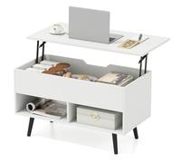 COSTWAY Mesa de Centro Elevable de Madera, Mesa de Cóctel Moderna con Compartimento Oculto & 2 Estantes Abiertos, para Salón, Sala de Recepción, Oficina (Blanco)