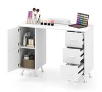 COSTWAY Mesa de Manicura con 3 Cajones, Soporte para Muñeca con Cojín Reposamuñecas Desmontable y 2 Armarios Grandes, Estación de Trabajo para Técnicos de Uñas para Spa, Salón de Belleza (Blanco)