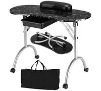 COSTWAY Mesa de Manicura con Ruedas Plegable Portátil con Caja de Almacenamiento y Almohada para la Muñeca para Uña Decoración