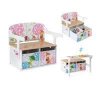 COSTWAY Mesa Infantil 3 en 1 con Banco, Banco de Actividades Convertible para Niños, Juego de Mesa y Silla para Niños con 2 Contenedores de Tela Extraíbles para Jugar a Dibujar