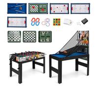 COSTWAY Mesa Multijuegos, Juego de Mesa de Juegos Combinado, Kit Combinado de Baloncesto y Futbolín con Hockey, Billar, Ping Pong, Bolos, Tejo, Ajedrez, Damas y Backgammon (Azul,14 en 1)
