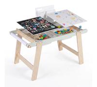 COSTWAY Mesa Sensorial de Madera para Niños 3+ con Encimera Convertible | Mesa de Actividades Infantil con 3 Cajas Plegables, 2 Cubos, Panel Estante y Portarrollos de Papel, Juegos de Agua/Arena
