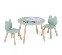 COSTWAY Mesa y Silla Infantil, Escritorio Infantil con 2 Sillas en Forma de Rana con Patas de Madera para Aula, Guardería, Arte, Manualidades, Aprendizaje, Mesa para Niños de 3+ Años (Verde)
