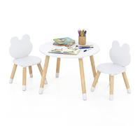 COSTWAY Mesa y Silla Infantil, Escritorio Infantil con 2 Sillas en Forma de Rana con Patas de Madera para Aula, Guardería, Arte, Manualidades, Aprendizaje, Mesa para Niños de 3+ Años (Blanco)