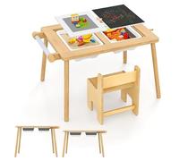 COSTWAY Mesa y Silla Sensorial para Niños de 2-8 Años, Mesa de Actividades Infantil con Silla con Cubos Plegables para Arena/Agua y Rollo de Papel para Jugar, Estudiar y Almacenar