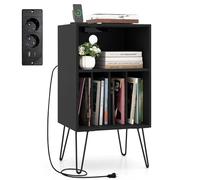 COSTWAY Mesas Auxiliares con Estación de Carga, Mesitas de Noche con 2 Enchufes, 1 Puerto USB y 1 Tipo C, Soporte para Tocadiscos de 3 Niveles, para Salón, Dormitorio, 48x40x88cm (Negro)