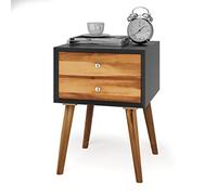 COSTWAY Mesita de Noche con 2 Cajones Mesa Auxiliar con Patas de Madera Multiuso para Salón Pasillo Dormitorio (Negro y marrón)