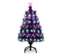COSTWAY Mini Árbol de Navidad Fibra Optica 93cm, Multicolor, 96 Luces LED, 8 Modos, Arbol de Navidad con Luces Incorporadas, 96 Puntas de PVC, Estrella, Arvore de Natal W/Light