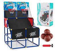 COSTWAY Mini Canasta Baloncesto Habitacion, Juego de Baloncesto de Doble Tiro, 4 Balones, Bomba de Inflado para Interiores y Exteriores, Regalo de Cumpleaños para Niños, Fácil Montaje