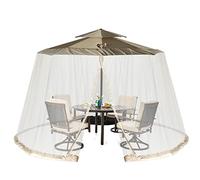 COSTWAY Mosquitera para Sombrilla de Patio, Red para Sombrilla de Patio con 2 Puertas de Doble Bisagra, Base Rellenable, Mosquitera Ajustable para Sombrilla de 2,5 a 3 m (beige)