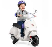 COSTWAY Moto Eléctrica para Niños Vespa 12V, Moto Batería con 4 Ruedas, Música, Bocina, Cuentos, Ruedas de Apoyo y Faros, Motocicleta Infantil con Motor Doble para Niños de 3 a 6 Años