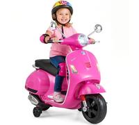 COSTWAY Moto Eléctrica para Niños Vespa 12V, Moto Batería con 4 Ruedas, Música, Bocina, Cuentos, Ruedas de Apoyo y Faros, Motocicleta Infantil con Motor Doble para Niños de 3 a 6 Años