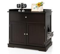 COSTWAY Mueble Arenero para Gatos, Casa de Baño Oculto para Mascota con Cajón y 2 Puertas, Cajas de Arena para 2 Gatos, Armario para Gato, Casa de Madera para Gatitos, 76 x 53 x 74 cm (Café)