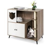 COSTWAY Mueble Arenero para Gatos con 3 Postes Rascadores de Sisal, Condominio para Gatos, Mueble para Caja de Arena 5 en 1 con Baño Oculto para Gato, Carga 30 kg, Gris y Blanco
