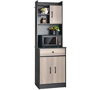 COSTWAY Mueble Cocina con 3 Puertas y Despensa, Almacén Cocina con Cajón, Hoyo para Cables, Repisas Regulables, Amplio Espacio Abierto para Microondas (Negro, 40 x 60 x 180 cm)