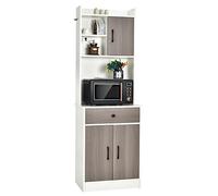 COSTWAY Mueble Cocina con 3 Puertas y Despensa, Almacén Cocina con Cajón, Hoyo para Cables, Repisas Regulables, Amplio Espacio Abierto para Microondas (Blanco, 40 x 60 x 180 cm)