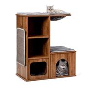 COSTWAY Mueble para Gatos Árbol Actividad para Gatos con Alfombra Rascadora y Colchonetas Casa de Madera de Gato