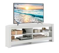 COSTWAY Mueble para TV, Mueble Esquina para Television de 3 Niveles hasta 65 Pulgadas con Toma de Corriente Integrada, 4 Estantes De Almacenamiento Abiertos, para Sala de Estar y Dormitorio (Blanco)