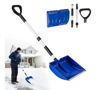 COSTWAY Pala de Nieve para Entrada y Coche, Herramienta para Quitar la Nieve con Mango Forma de D, Hoja Ancha y Tira de Aluminio, Rascador de Hielo para Emergencias en Garaje, 40,5x13x122 cm (Azul)