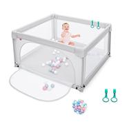 COSTWAY Parque Infantil Bebe,126x126x68cm, Corralito Bebe, Centro Actividad Portátil con Malla Transpirable, Parque de Juegos Bebé con Ventosas Antideslizantes, 50 Bolas y 2 Anillos (verde)