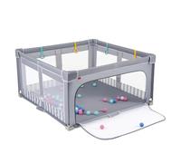COSTWAY Parque Infantil Bebé 127x127x72,5 cm, Parque de Juegos Plegable con 50 Bolas Oceánicas y 4 Agarraderas, Corralito con Puerta con Cremallera y Pared de Malla para Bebé de 0-3 Años (Gris Oscuro)