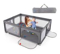 COSTWAY Parque Infantil Bebe, Corralito Bebe para Bebés y Niños, Centro Actividad Estable y Atóxico, Parque Anticaída con Pelotas, Red Transpirable y Cremallera Duradera (gris oscuro)