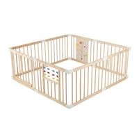 COSTWAY Parque Infantil Bebe de Madera, Corralito Bebe con Juguetes Montessori y Puerta Bidireccional con Cierre de Seguridad, Forma Ajustable para Niños, 160 x 160 x 61,5 cm