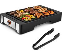 COSTWAY Parrilla Eléctrica 2300W, Placa Grill con 2 Zonas, 53 x 31 x 8,5cm | Bandeja Recogegrasa y Perilla de Control, Plancha Eléctrica para Interior y Exterior