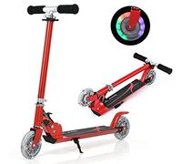 COSTWAY Patinete Niño,4 a 13 años, Scooter Roller con 2 Led Ruedas, Altura Ajustable, Patinete Plegable hasta 70kg (Rojo)