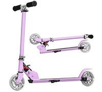 COSTWAY Patinete Niño,4 a 13 años, Scooter Roller con 2 Led Ruedas, Altura Ajustable, Patinete Plegable hasta 70kg (Púrpura)