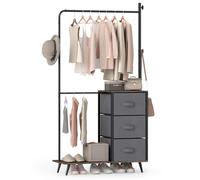 COSTWAY Perchero para Colgar Ropa, Perchero de Doble Barra con 2 Estantes, 3 Ganchos Laterales y 3 Cajones de Tela, burro ropa Puerta Entrada Recibidor Dormitorio, 95 × 40 × 175 cm, Rústico