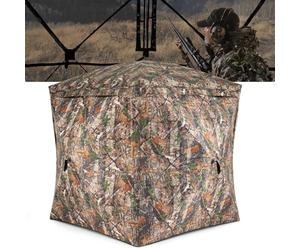 COSTWAY Persiana de Caza Portátil, Puesto de Caza para 2-3 Personas, 270°, Puerta Magnética Silenciosa, Bolsa de Transporte, Ciervos y Pavos, Camuflaje