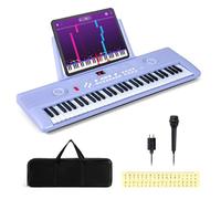COSTWAY Piano Digital 61 Teclas, Teclado Piano Eléctrico Portátil con Soporte para Música, Micrófono, Pegatinas de Notas y Bolsa de Transporte para Niños y Adultos (Morado)