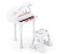 COSTWAY Piano Electrónico para Niños de 31 Teclas con Taburete, Teclado Piano Infantil de Multifunción Portátil con Micrófono, LED Modo de Enseñanza, Función de Grabación y Reproducción (Blanco)