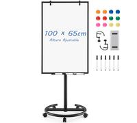 COSTWAY Pizarra Móvil 100x65 cm, Pizarra Blanca Magnética Ajustable Altura y Ruedas, Pizarra Blanca con Clips de Papel y Bandeja, Bloc de Notas de 25 Hojas, Imanes, Marcadores y Borrador (negro)