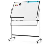 COSTWAY Pizarra Móvil Magnética en Seco 120 x 80 cm, Doble Cara, Soporte sobre Ruedas Bloqueables, Giro de 360 °, Altura Ajustable, Pizarra Blanca, Oficina, Escuela (120x80 cm, negro)