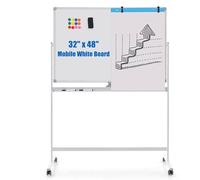 COSTWAY Pizarra Móvil Magnética en Seco 120 x 80 cm, Doble Cara, Soporte sobre Ruedas Bloqueables, Giro de 360 °, Altura Ajustable, Pizarra Blanca, Oficina, Escuela (120x80 cm, blanco)