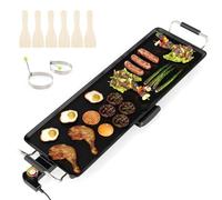 COSTWAY Plancha de Asar Eléctrica, Parrilla Teppanyaki con Temperatura Ajustable, Superficie Antiadherente, Asas Aisladas y Bandeja de Goteo, Barbacoa Sobremesa para Interior y Exterior