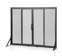 COSTWAY Protector de Chimenea con Puertas Corredizas, Salvachispas para Chimenea de Seguridad con Marco de Soporte Triangular, Malla Metálica, Pantalla para Chimenea de 4 Paneles en Hogar (89 x 72 cm)