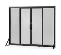 COSTWAY Protector de Chimenea con Puertas Corredizas, Salvachispas para Chimenea de Seguridad con Marco de Soporte Triangular, Malla Metálica, Pantalla para Chimenea de 4 Paneles en Hogar (96 x 79 cm)