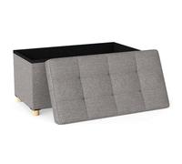 COSTWAY Puff Almacenaje de 78 L, Puff Banco de Tela de Lino al Final de Cama con Bandeja y Patas de Madera de Caucho, Taburete Reposapiés para Salón, Dormitorio y Entrada, 76 x 38 x 39 cm, Gris