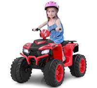 COSTWAY Quad Eléctrico para Niños 24V, ATV Eléctrico para Niños, 4 Ruedas con Conexión Inalámbrica, Música, Radio, Luces LED, Velocidad Alta, Baja y Arranque Suave, para Niños de 3-8 Años (Rojo)