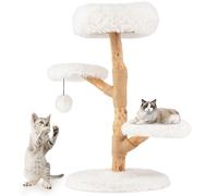 COSTWAY Rascador para Gatos, Árbol para Gatos de Madera, Torre para Gatitos con Tronco de Peral Sólido con Plataforma, Centro de Actividades Moderno con Postes para Rascar de Sisal (Blanco,105 cm)