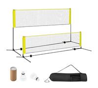 COSTWAY Red Badminton Plegable, Altura Ajustable de 89-155 cm, Redes de Bádminton Portátil con 2 Volantes, Bádminton, Voleibol, Pickleball, Tenis, Bolsa De Transporte (Amarillo,310 x 102 cm)
