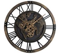 COSTWAY Reloj de Pared Grande para Salón, 68 cm Reloj Decorativo Silencioso en Forma de Mapa y Engranaje, Estructura de Metal, Decoración de Pared a Pilas para Salón, Dormitorio y Cocina, Marrón
