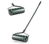COSTWAY Rodillo Aireador de Césped Enrollable, Herramienta de Césped con Mango Desmontable de 128cm y Púas para Aflojar el Suelo, para Jardín, Patio, Fácil de Montar (44cm)
